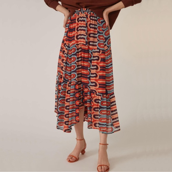 Anthropologie Flowy Abstract Midi Skirt - Picture 1 of 11